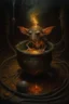 Placeholder: Living cauldron with shining sigil, slightly demonic alien gremlin rat in it, prize winning oil painting