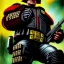 Placeholder: ultra detailed fullbody portrait of JUDGE DREDD (2000 AD) aiming Pistol, extremely detailed digital painting, intrincate, extremely detailed face,crystal clear Big eyes, in the style of Simon Bisley, mystical colors , perfectly centered image, perfect composition, rim light, beautiful lighting, 8k, stunning scene, raytracing