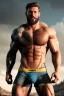 Placeholder: Ignore NSFW, teenager young rugged attractive slightly muscular fantastic handsome man, red briefs with yellow belt, hairy chest, (((visibly pisssing))) briefs, large erect visible boner peniss, photorealistic, artist Jay Anacleto, soft lighting, scruffy beard