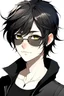 Placeholder: Anime boy with black hair, black eyes, sunglasses, black clothes, and a white background