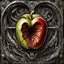 Placeholder: half eaten apple, apple core is metallic mechanics, neo surrealism, high concept art, beautiful smooth art, by nicola Samuri and giger