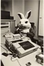 Placeholder: Polaroid of the easter bunny playing a video game console