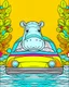 Placeholder: create a 2d colorful outline, "hippo driving tourist car coloring book for kids ", coloring cover, low details design, black contour, coloring cover design,safari background, colorful , card style, coloring cover for kids, colorful background