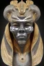 Placeholder: Anunnaki black male African Egyptian alien, cracks in the voodoo head, wicked, eyes, Elephant, 8k, finely detailed, photo realistic, tiger turquoise skull head gold dragon helmet space alien silver surfer skeleton gold olmec silver crown silver eyes