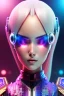 Placeholder: Futuristic manga cyborg, portrait from waist up, intricate eyeliner, vibrant eyeshadow, clear completion, soft lighting, 4k resolution, intricate details, insanely detailed, colorful cityscape background, masterpiece, expert, cinematic smooth, retroanime style, realistic details, no helmet, pastel hair color
