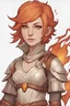 Placeholder: a d&d style female fire genasi with light orange skin and fire red short hair
