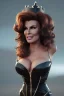 Placeholder: Raquel Welch as evil queen in black leather gown, angry, busty, curvey, cleavage, unreal 5, octane render,cinema4d, dynamic lighting, dramatic lighting, 4k, redshift render, highly detailed, hyper realistic