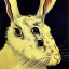 Placeholder: rabbit portrait by Van Gogh, black background