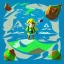 Placeholder: Legend Of Zelda: Wind Waker style vast ocean, stylized, celshaded, colorful, adventurous, frontal view, full view.