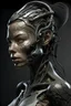 Placeholder: Cyborg female evolving | flesh is growing absorbing the Metal | concrete floor | detailed | fine art | highly detailed | smooth | sharp focus | ultra realistic | full body portrait view, Mysterious