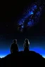 Placeholder: black background on a mountaintop with two silhouettes of a fit man and a silhouette of a fit woman sitting next to each other looking at the stars