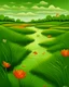 Placeholder: Green wetlands with fiery orange lilies painted by Henri Rousseau