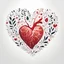 Placeholder: "heart" The image is a minimalistic illustration on a pure white background. the area around the heart is filled with leaves. Use elongated contours.