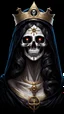 Placeholder: Portrait of Goddes of Death in saint mantle on black background in realistic style