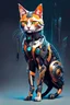 Placeholder: Ilustración lineal arte conceptual de un gato Calicó cyberpunk elegante, full body, hiperdetallada, increíble obra de arte, colores complementarios, maximalista