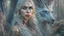 Placeholder: whole body image of beautiful Daenerys Targaryen from Game of Thrones in a mystical enchanted forest standing next to Drogo the dragon, HD 8K, sharp detail, hyperrealistic photo accurate face and features, cinematic lighting