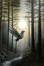 Placeholder: Mostrar pájaro gris volando en bosque al amanecer como Vincent Pablo Picasso