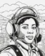 Placeholder: coloring page for teens, simple outlines art, cartoon style, outline drawing, bold outlines, clean and clear outlines, no tones color, no color, no detailed art, art full view, wide angle, white background, Bessie Coleman.