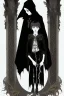 Placeholder: 7 year old boy, necromancer, friendly, looks dead,with a long lamprey emerging from his belly , wearing black robes, in the style of Harry Clarke