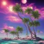 Placeholder: 1980's aesthetic vaporwave palm trees with ufo