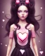 Placeholder: girl, happy, smiling, surrounded by hearts, black hair, long hair, brown eyes, portrait, pink dress