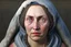 Placeholder: medieval peasant woman, striking eyes, in a bathing suit realistic