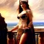 Placeholder: Drawing of beautiful face busty Celtic queen,balcony,view,cliffs,sea,ancient leather armor, balanciaga fashion clothe painting by gaston bussiere, greg rutkowski, yoji shinkawa, yoshitaka amano, tsutomu nihei, donato giancola, tim hildebrandt, oil on canvas, cinematic composition, extreme detail,fit full head inside picture,16k