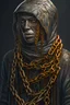 Placeholder: nightmares paint style Title: "a woman wearing a cloths made out from iron chains , insanely detailed octane render trending on artstation,white background , 8k artistic photography, photorealistic concept art, soft natural volumetric cinematic perfect light, chiaroscuro, award-winning photograph, masterpiece, oil on canvas, Raphael, Caravaggio, Greg Rutkowski, people, beksinski, Giger