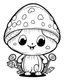 Placeholder: Black and white outline art only for cute coloring book pages, cute kawaii mushroom, all white, white background only, whole body, sketch style, full body, only outlines used, cartoon style, 2d