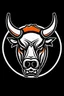 Placeholder: angry bull-terrier hockey logo, thick lines, vector simplified, black white and orange