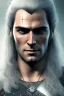 Placeholder: Henry cavil Perfect face, long white hair, wearing The witcher 3, realistic, 4k