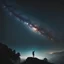 Placeholder: Humans standing looking up at amazing starry night sky galaxy