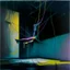 Placeholder: Minimal abstract oil painting of a falling person limbs sinew. in concrete warehouse brutalist architecture and hanging wires illuminated at night. With triadic colours. In the style of Justin Mortimer and Francis bacon