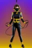 Placeholder: Realistic photograph. Geometric 3D tiling on the background, woman, Whip. Bronze color, Yellow, Black Cyan. Cyber-punk full-mask. Big old AKG headphones, golden rings & disc. Selfie both hands. Lightly armored, electronic circuit. Thick tights, thick calves, bend fell, wide hip, flat belly. Ancient artifact cables between. Perfect body. Matrix movie clothes, Silver leather area, tippet, latex. Wicked sneakers. Daft Punk, Tron Movie. Egyptian Haute Couture. 1990's. Light comes from right-front