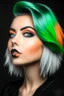 Placeholder: A very beautiful girl looking to the side and wearing sharp eyeliner with medium-length colored hair