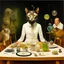 Placeholder: UN conference.a cat and human flesh-like surgical instruments and universe-like a pigeon and neuralink, surrealism,minimalism,Painting By Adrian Ghenie, Rene Magritte, Salvador Dali, Lucian Freud