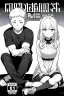 Placeholder: manga chapter cover, a boy is sitting on the ground next to a girl, greyscale