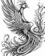 Placeholder: realistic Phoenix tattoo idea, line art, background, vector, svg, black outline on white background, leave plenty of white space beetween lines for coloring, tattoo style, tattoo idea,full body, minimalist