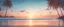 Placeholder: Paradise beach with palm trees and calm ocean at dawn or sunset. Panoramic banner of a peaceful landscape - Generative AI