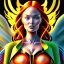 Placeholder: portrait of a beautiful busty Jean Grey with green eyes riding a phoenix by Sandro Botticelli style