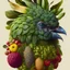 Placeholder: the head of a Cacatua ducorpsii, fruits, vegetables, still life, style Arcimboldo