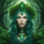 Placeholder: 8K Ultra HD, highly detailed, we are transported to a mystical forest where the enigmatic beautiful Nature Witch resides, At the center of the painting stands the beautiful Nature Witch, a striking figure of ethereal beauty, Her presence is an embodiment of the very essence of nature itself, She has flowing, emerald-green hair that appears to be woven from the very vines and leaves that surround her, Her eyes, as deep as the forest itself, radiate a gentle wisdom and connection to all living thi