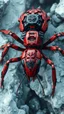Placeholder: A dynamic aerial view showcasing the fusion of organic and Neumorphism elements, depicting a fully red mecha-ant. Its intricate mechanisms are driven by interlocking gears and complex mechanical teeth embedded throughout its massive frame. The larva's mane is ingeniously replaced with a rotating gear system, amplifying its cybernetic presence. With hyper-techno aesthetics, it prowls silently through the dense, mist-laden snow ice rock