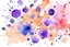 Placeholder: purpure spot and splashes of watercolor paint on a white background