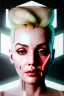 Placeholder: Ultra Realistic image, portrait, blonde woman, sweet Marylin Monroe face, perfect iris, glow eyes, glow makeup. Cyborg, Cyberpunk style, oversized transparent latex coat, yakuza tattoos body. fog, rain, soft color, highly detailed, unreal engine 5, ray tracing, RTX, lumen lighting, ultra detail, volumetric lighting, 3d, finely drawn, high definition, high resolution.