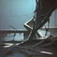 Placeholder: Minimal abstract oil painting of a falling person limbs sinew twisted . Amongst concrete fragments brutalist architecture and hanging wires illuminated at night. In the style of Justin Mortimer and Phil Hale and Ashley Wood