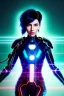 Placeholder: Ghost in the shell style, pretty cyber woman, cables, futuristic, blood, black, gold, brown, geisha style, decorative color feathers, simétrico, circuits, neon style, a lot of led lights, fog, rain, vibrant color, highly detailed, art stations, concept art, smooth, unreal engine 5, god rays, ray tracing, RTX, lumen lighting, ultra detail, volumetric lighting, 3d, finely drawn, high definition, high resolution.