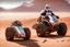 Placeholder: lowpoly storm trooper driving highly symmetric metallic rocket propelled mad max ATV that looks like a helmet with rounded glass bubble roof in red desert, bokeh like f/0.8, tilt-shift lens 8k, high detail, smooth render, down-light, unreal engine, prize winning