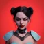 Placeholder: analog style,beautiful girl portrait, simmetric eyes, ambient, harley quinn make up outfit, ultra realistic photo,gotham city, unreal engine, paloroid, 100mm --aspect ratio 1:1