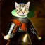 Placeholder: retrato de un gato con armadura montando una tortuga con estilo de Rembrandt